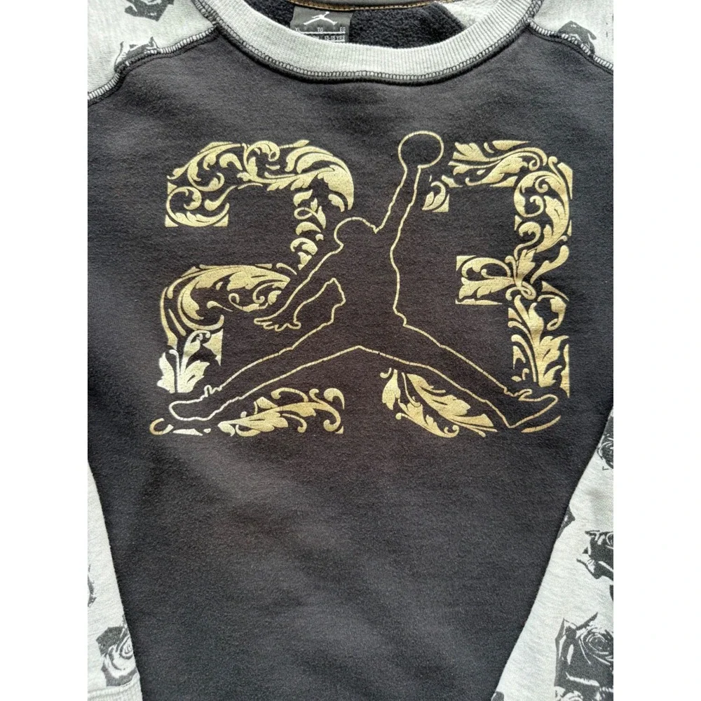 Nike Air Jordan 23 Crewneck Sweatshirt Youth XL Black White Gold Rose Raglan